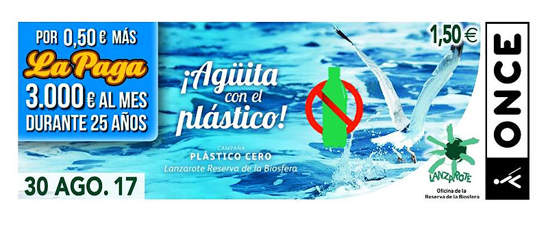 La Reserva de la Biosfera de Lanzarote y su campaña de sensibilización contra el plástico se visibilizarán a nivel nacional en 5,5 millones de cupones de la ONCE